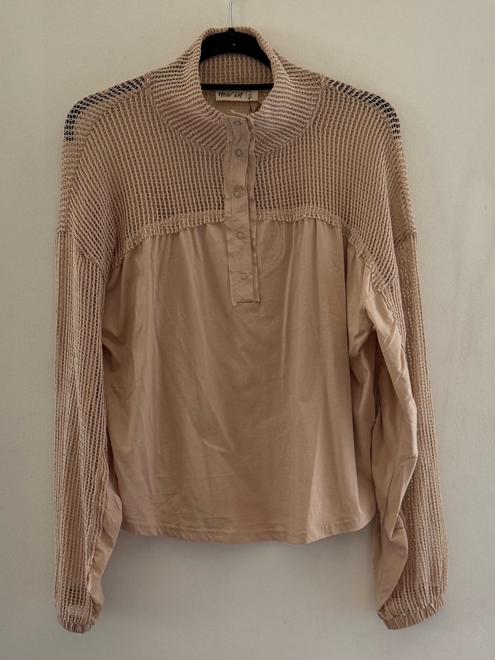Relaxed Mocha Henley Pullover with Knit Yoke NWT